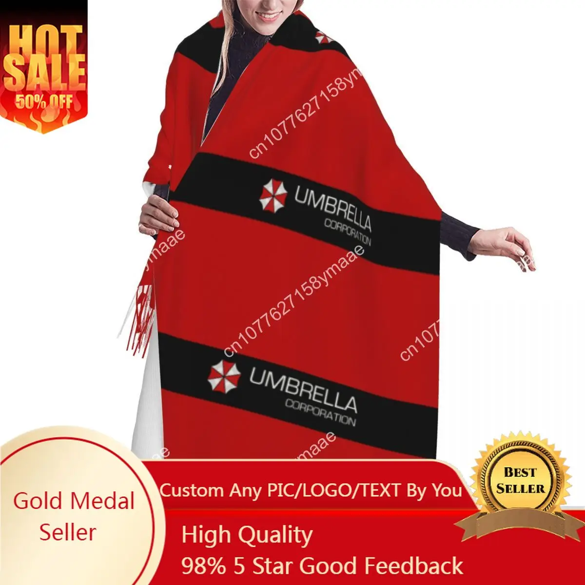 

Custom Video Game Cosplay Corporations Umbrella Tassel Scarf Women Winter Fall Warm Shawls Wraps Lady Versatile Female Scarves