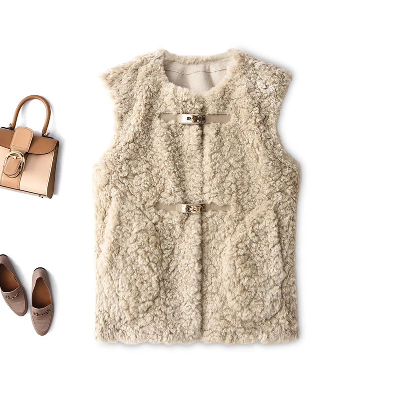 New Casacos De Inverno Feminino Frete Gratis Faux Fur Casual Womens Fur Coat Sleeveless O-Neck Single Breasted Wide-waisted