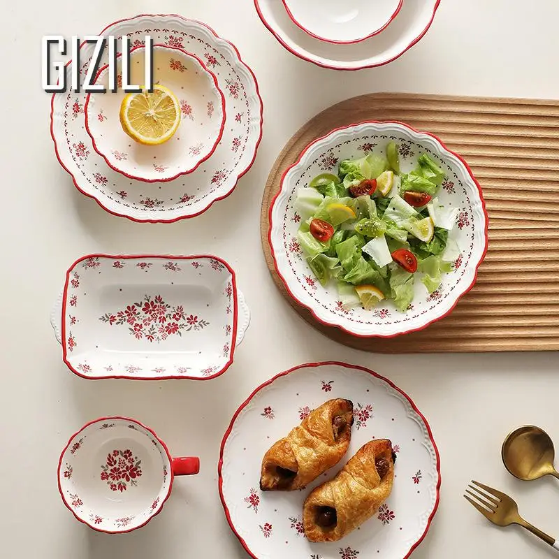 Французская керамическая кухонная посуда наборы тарелок для еды с цветами