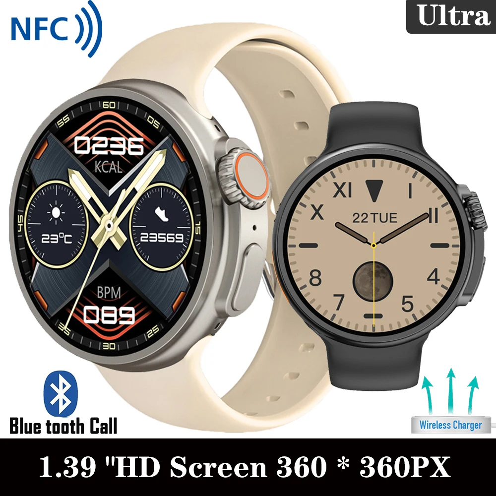 

Умные часы K9 Ultra Pro для мужчин и женщин, водонепроницаемый спортивный трекер с беспроводным зарядным устройством, с круглым экраном 1,39 дюйма и синими зубьями для звонков