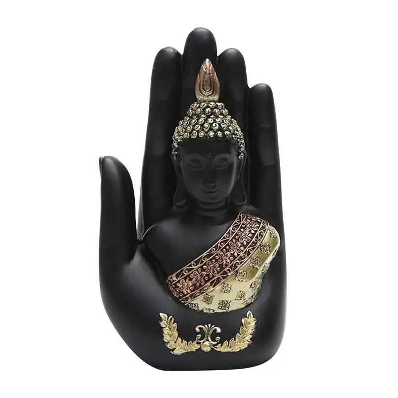 

Black Buddha Statue Retro Black Buddha Figurine Resin Buddha Decor Buddha Palm Company Home Office Spiritual Meditating