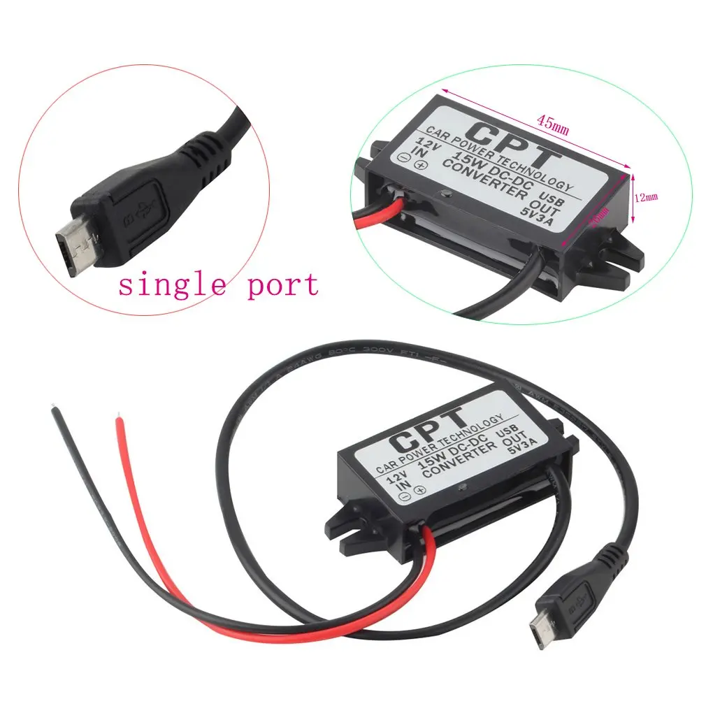 

Reliable Car Power Technology Charger DC Converter Module Single Port 12V To 5V 3A 15W with Micro USB Cable CPT-UL-6 Waterproof