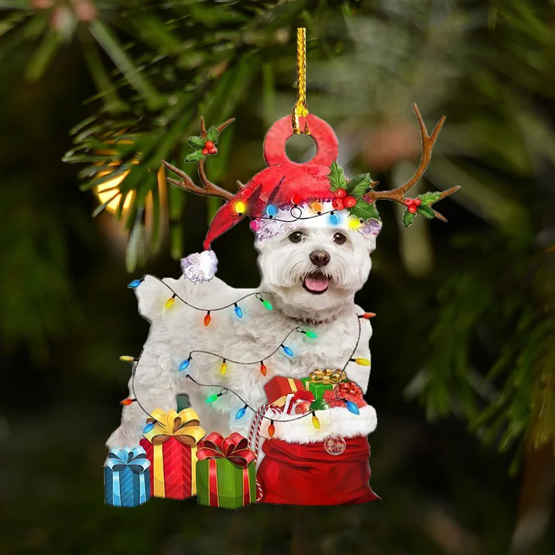 2023 Christmas Tree Pendant Cute Puppy Resin Wooden Dog Drop Ornament New Year  Festive Party Supplies Room Decoration Xmas Gift