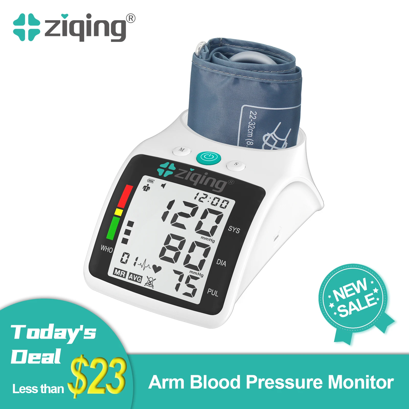 

ZIQING Digital LCD Upper Arm-type Blood Pressure Monitor Heart Beat Meter Machine Tonometer for Measuring Automatic