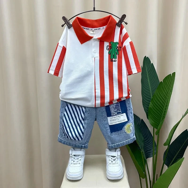 2 4 6 8 10Y Children's Summer Clothing Set Boys Cotton Polo Shirt Set Boys Baby Korean Short Sleeve T-shirt Shorts 2pcs Set