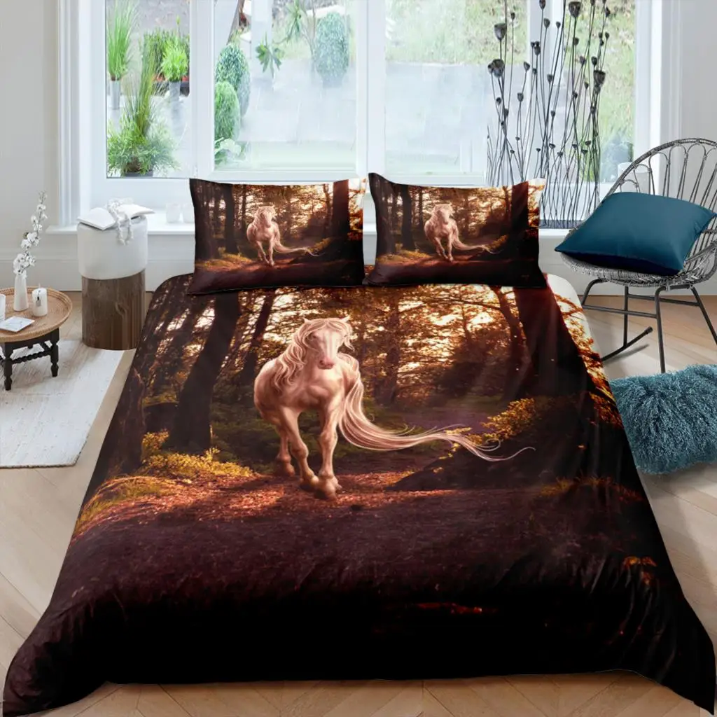 

Luxury animal Horse 3D Bedding set 180x210 Double Size Duvet Cover set Quilt Cover Bed Set 2/3Pcs Bedroom Decor (No sheets)