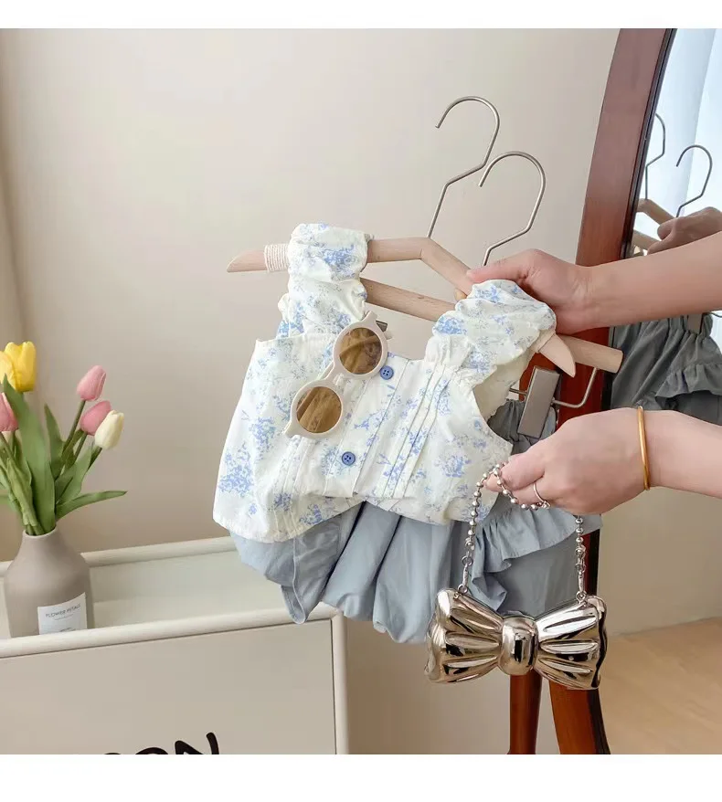 Детские комплекты для девочек летние корейские топы на бретельках с