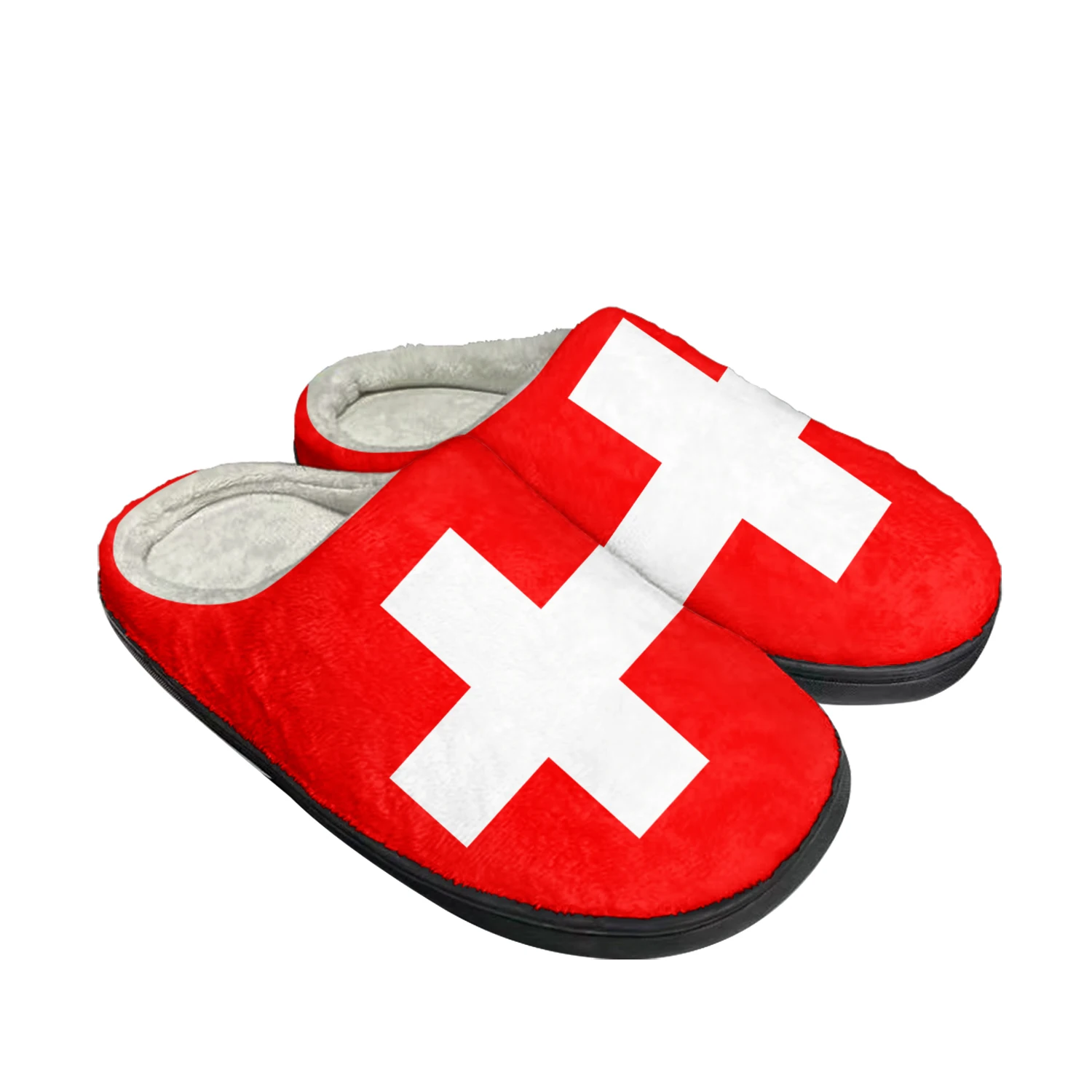 

Домашние хлопковые тапочки по индивидуальному заказу с швейцарским флагом, мужские и женские сандалии, Швейцария, плюшевая спальня, Повседневная сохраняющая тепло обувь, термотапочки