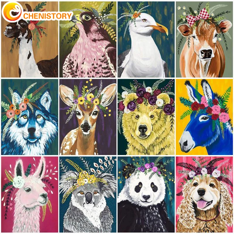 

CHENISTORY DIY Oil Painting By Numbers Animal On Canvas Drawing Painting HandPaint Adults Kits Coloring By Number Home Decor