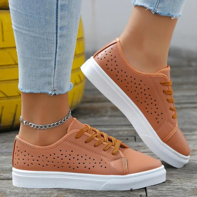 2023 Fashion Women hollow Lace-up Front Skate Shoes Spring Autumn Flat Sole Sewing Round Toe Non Slip Ladies Female shoes