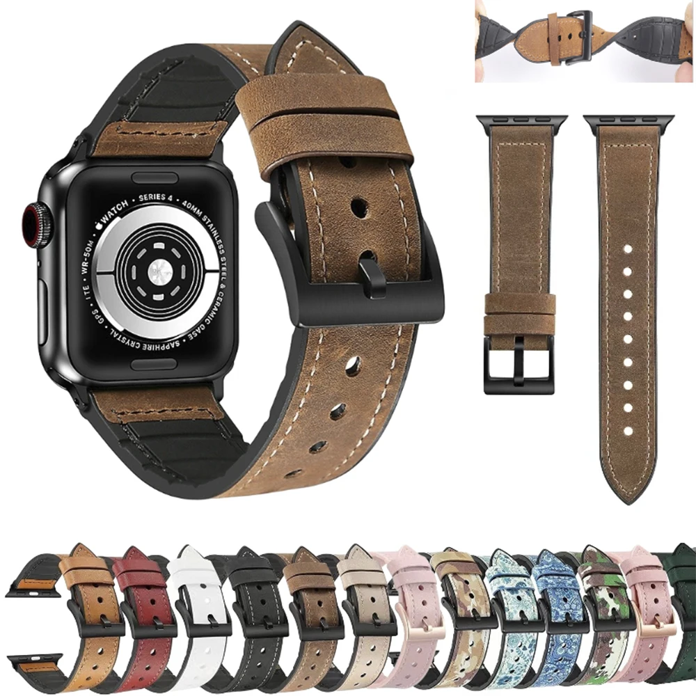 Leather Silicone Strap for Apple Watch Ultra 87654SE Replacement Bracelet Wristband for iWatch 49mm 45mm 41mm  44mm 40mm 42 38mm