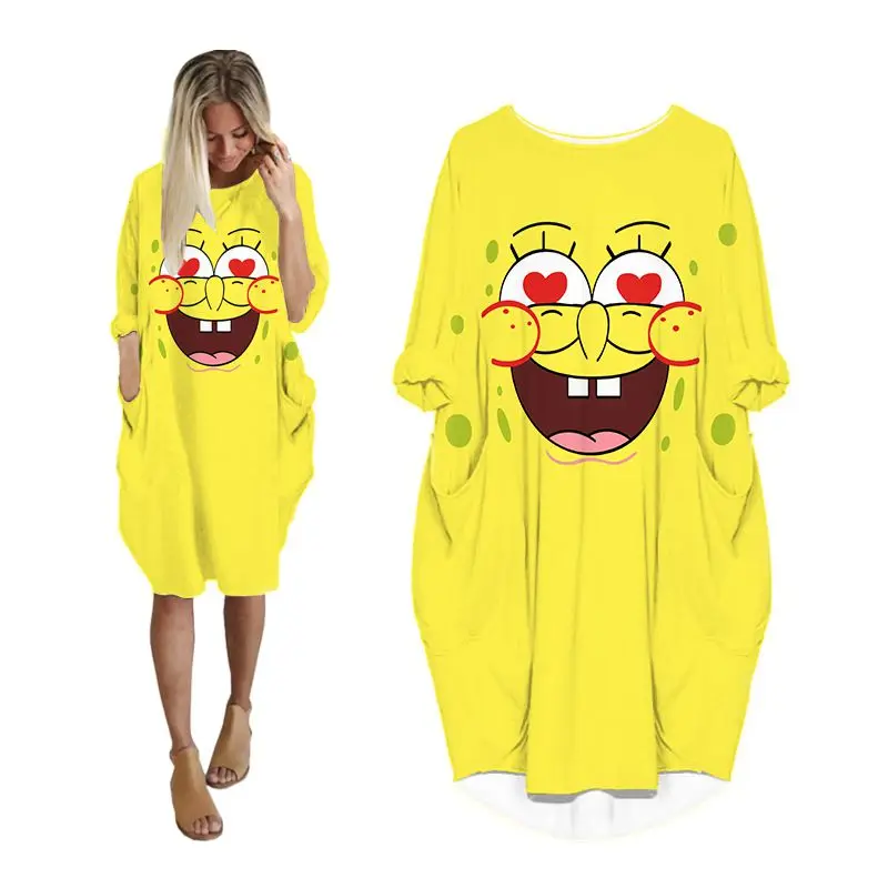 

dresses for womens pocket batwing long sleeve woman clothing korean fashion plus size ladies clothes midi female dress anime ZS