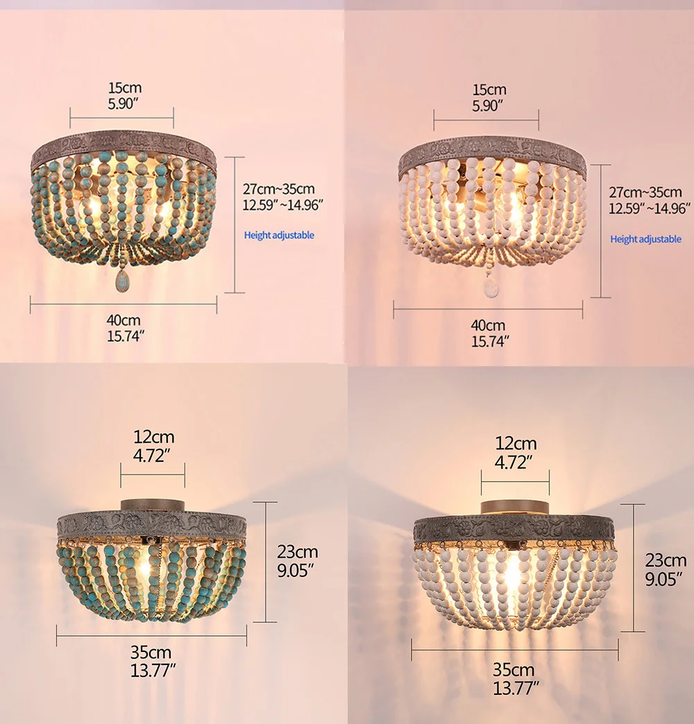 Скидка Потолочный светильник E27/E26 в стиле ретро чердак, с регулируемой высотой, антикварные лаймовые, белые/синие круглые деревянные бусины для го...