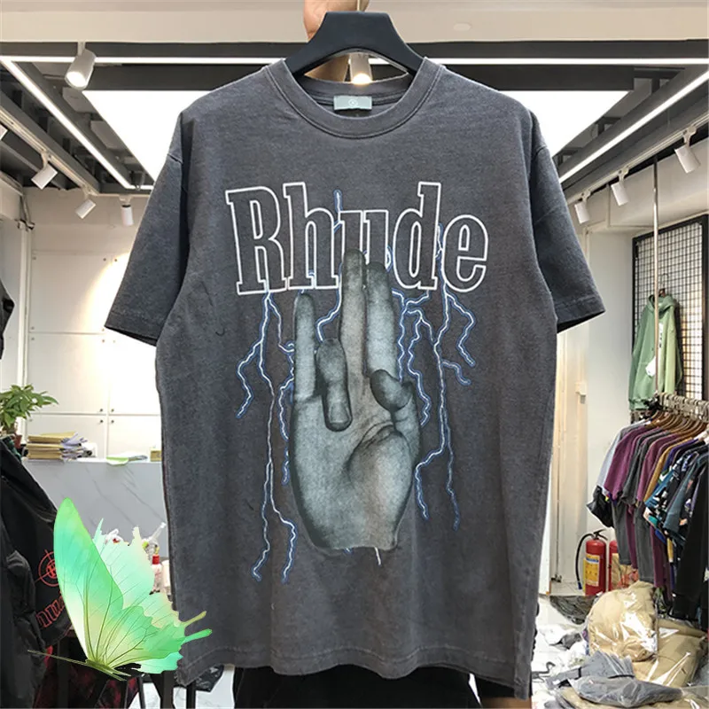 

Оптовая продажа, уличная модная футболка большого размера с изображением ревеня, Высококачественная потертая уличная футболка, летняя стильная футболка с изображением ревеня для пары