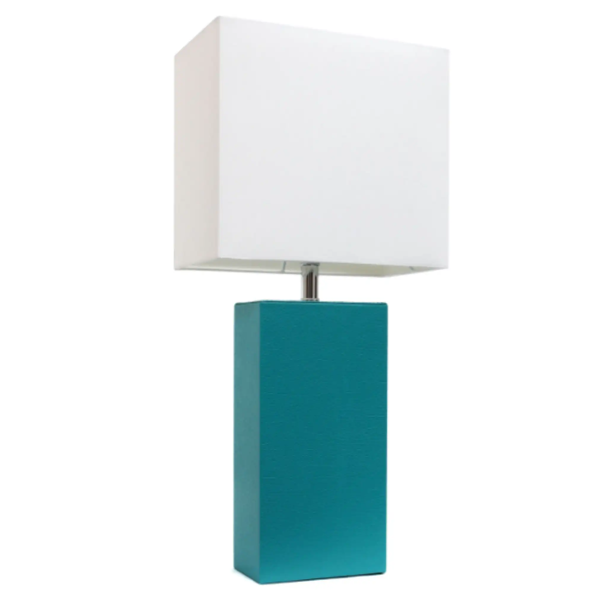 

Modern Leather Table Lamp with White Fabric Shade, Teal