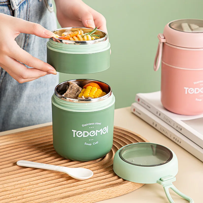 

PP/Stainless Steel Lunch Box with Spoon Office Worker Kids Food Thermal Jar Insulated Soup Cup Thermos Containers Lunchbox