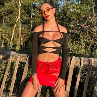 solid color top summer clother for women fashion hollow out long sleeves midriff baring t shirt streetwear party travel