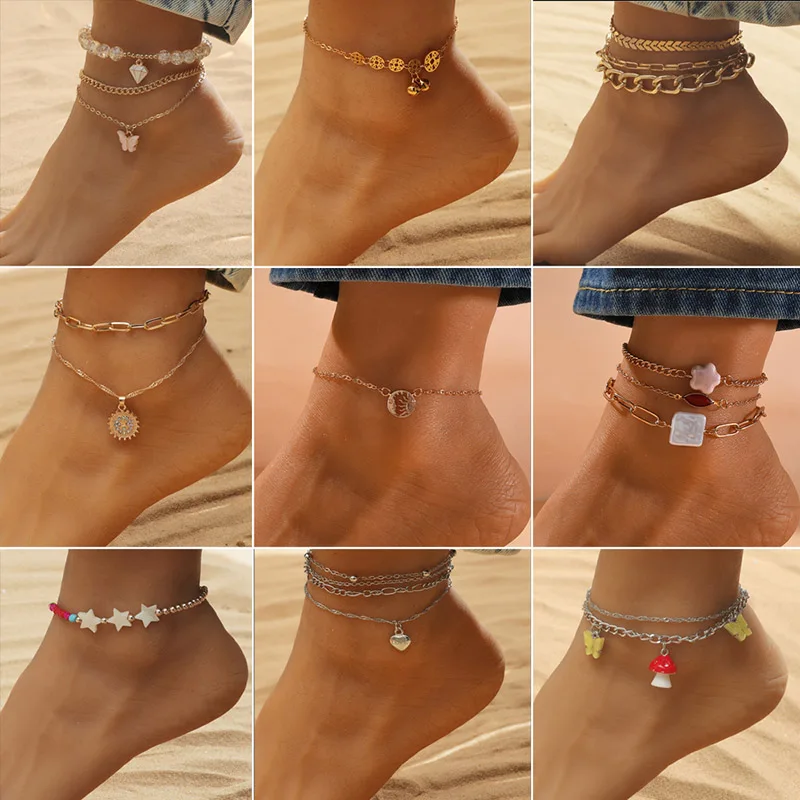 

Female Bohemian Beaded Butterfly Star Summer Anklets For Women Shell Ankle Bracelets Girls Barefoot on Leg Chain Jewelry Gift