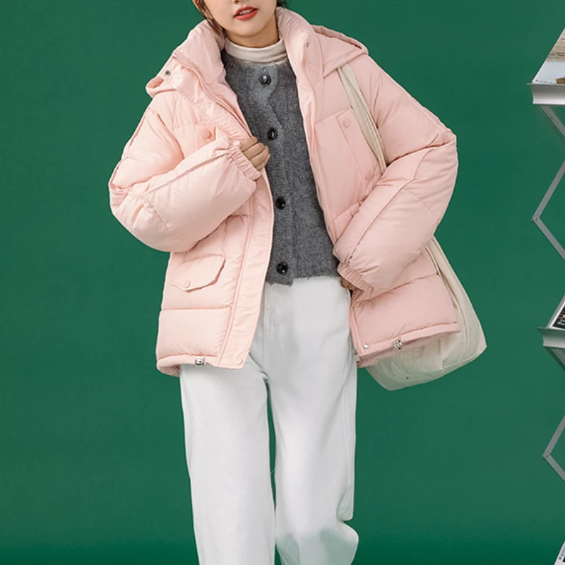 Women Casual Loose Solid Simple Winter Hooded Thick Jacket Female Small Fresh College Style Coat Warm Parkas Teen Girls Overcoat