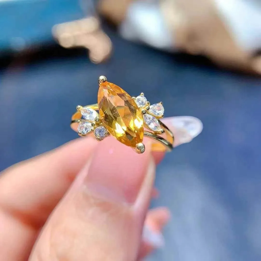 FS Новое 6*12 мм натуральный цитрин модное кольцо с камнем конский глаз для женщин