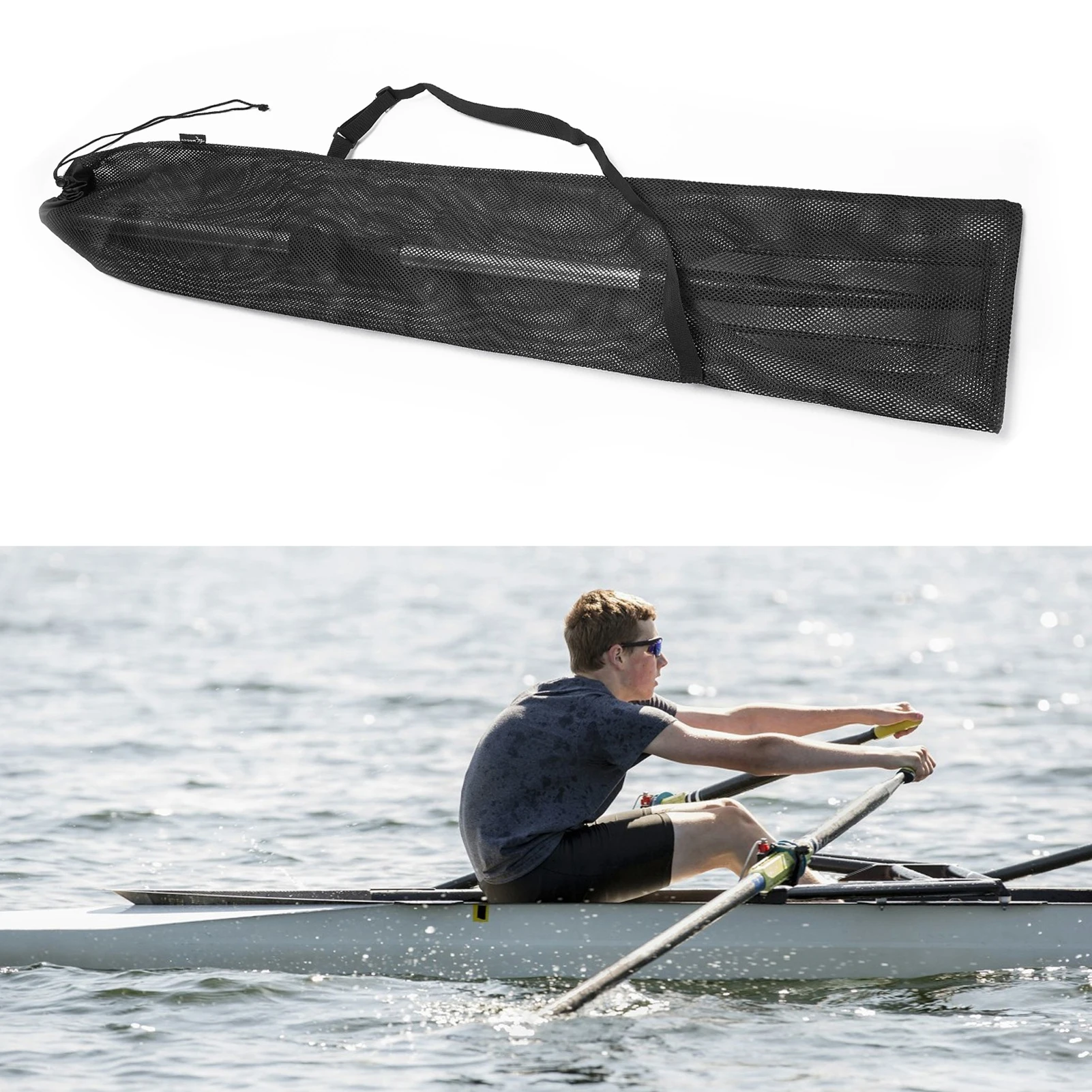 

Черная Фотосумка, портативная складная сетчатая лодка для байдарки, лодки, лопатки для каноэ, с регулируемым плечевым ремнем для 2 весла