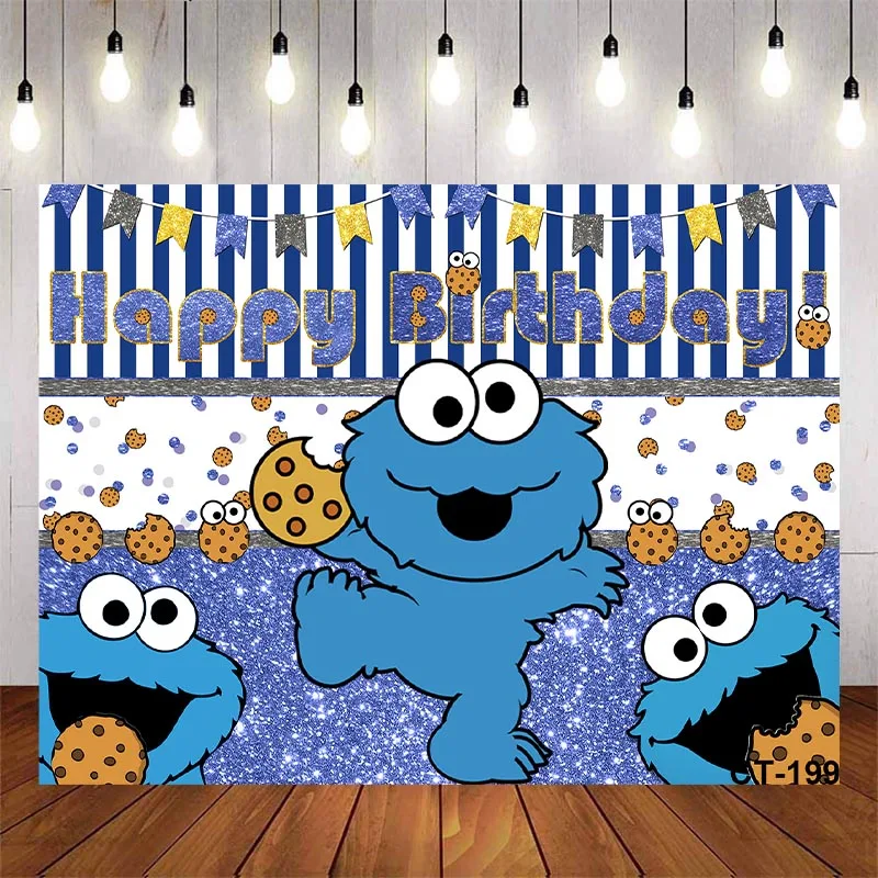 

Newborn Photography Street Cookie Monster Backdrop for Kids 1st Birthday Party Vinyl Decoration PropsPhoto Background Wallpaper