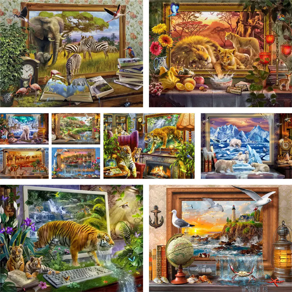 

Wild Animals Printed Fabric Cross-Stitch DIY Embroidery Complete Kit Hobby Handicraft Needlework Craft For Adults Gift Different