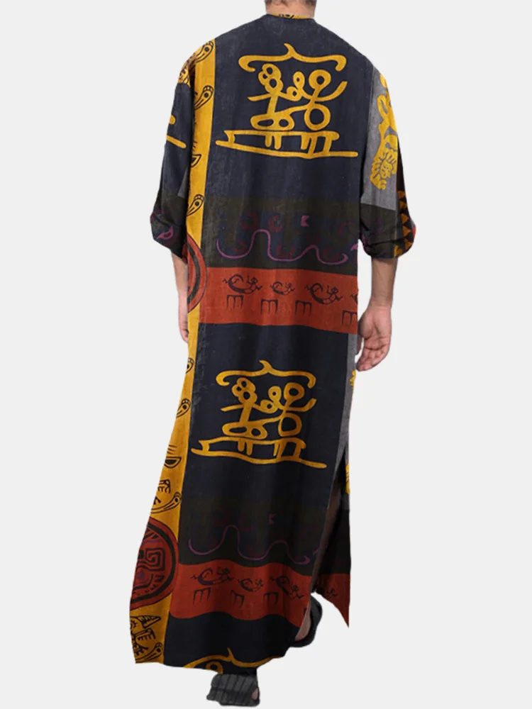 Ramadan Muslim Fashion Men Robe Middle East Arabian Abaya Casual Loose Oracle Ethnic Printing Islamic Clothing New 2022 Oversize
