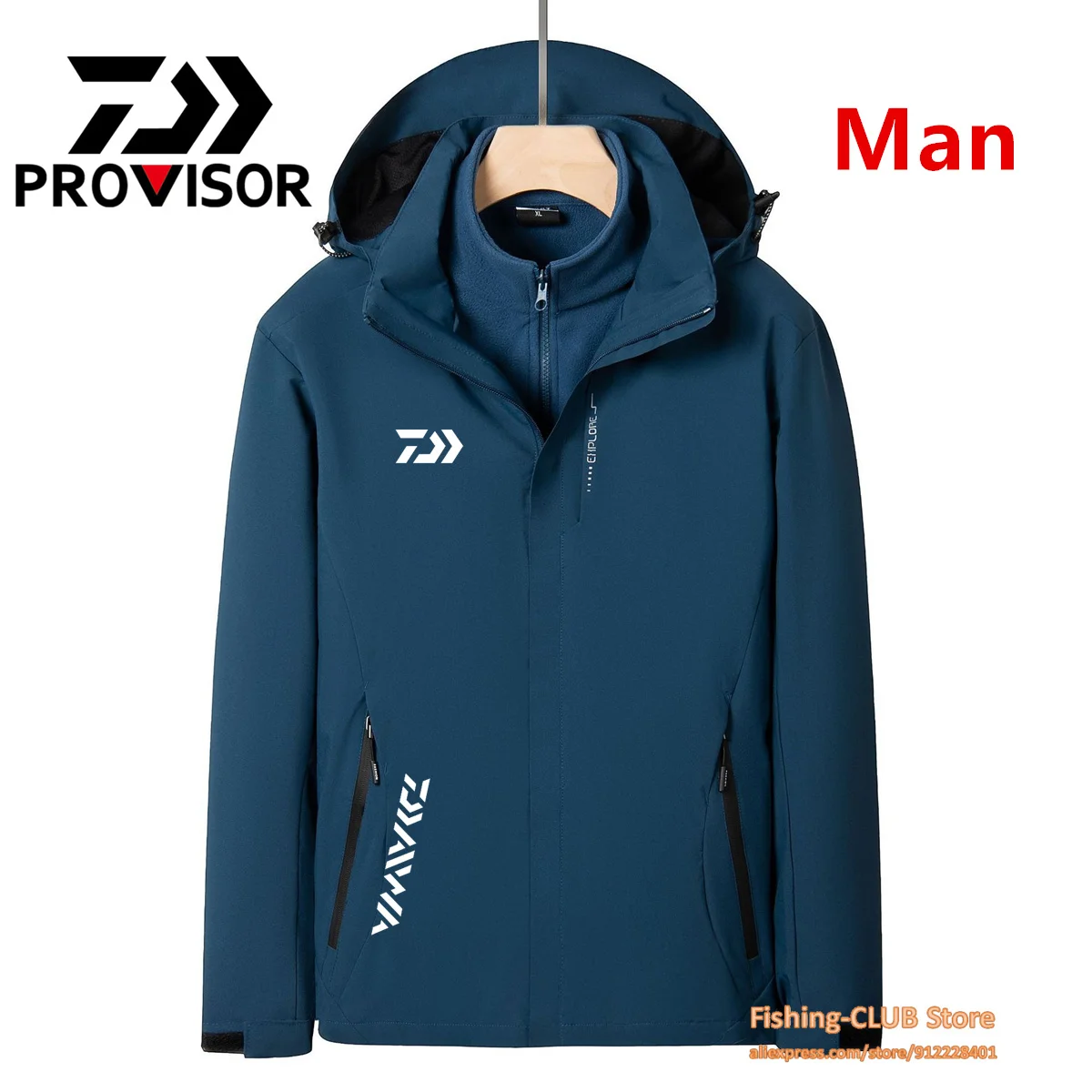 

DAIWA New Windbreaker winter Three In One Lovers Clothes Men/Women Waterproof Windproof Hooded Outdoor Sports Jacket Hiking Coat