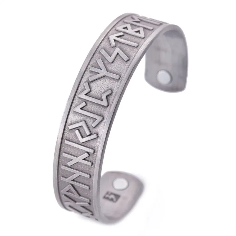 

Viking Rune lettered amulet bracelet Norse Odin rune men's wide open bracelet