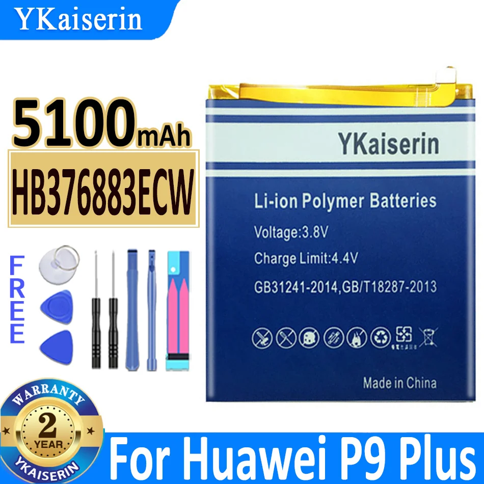 

Аккумуляторная батарея ykaisin HB376883ECW, 5100 мАч, для Huawei Ascend P9 Plus P9Plus, стандартная запасная батарея, Бесплатные инструменты