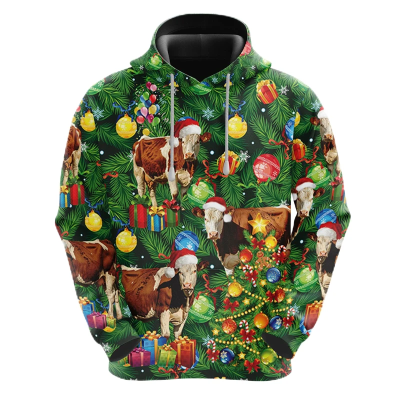 Мужская рождественская толстовка с капюшоном в виде коровы модные забавные