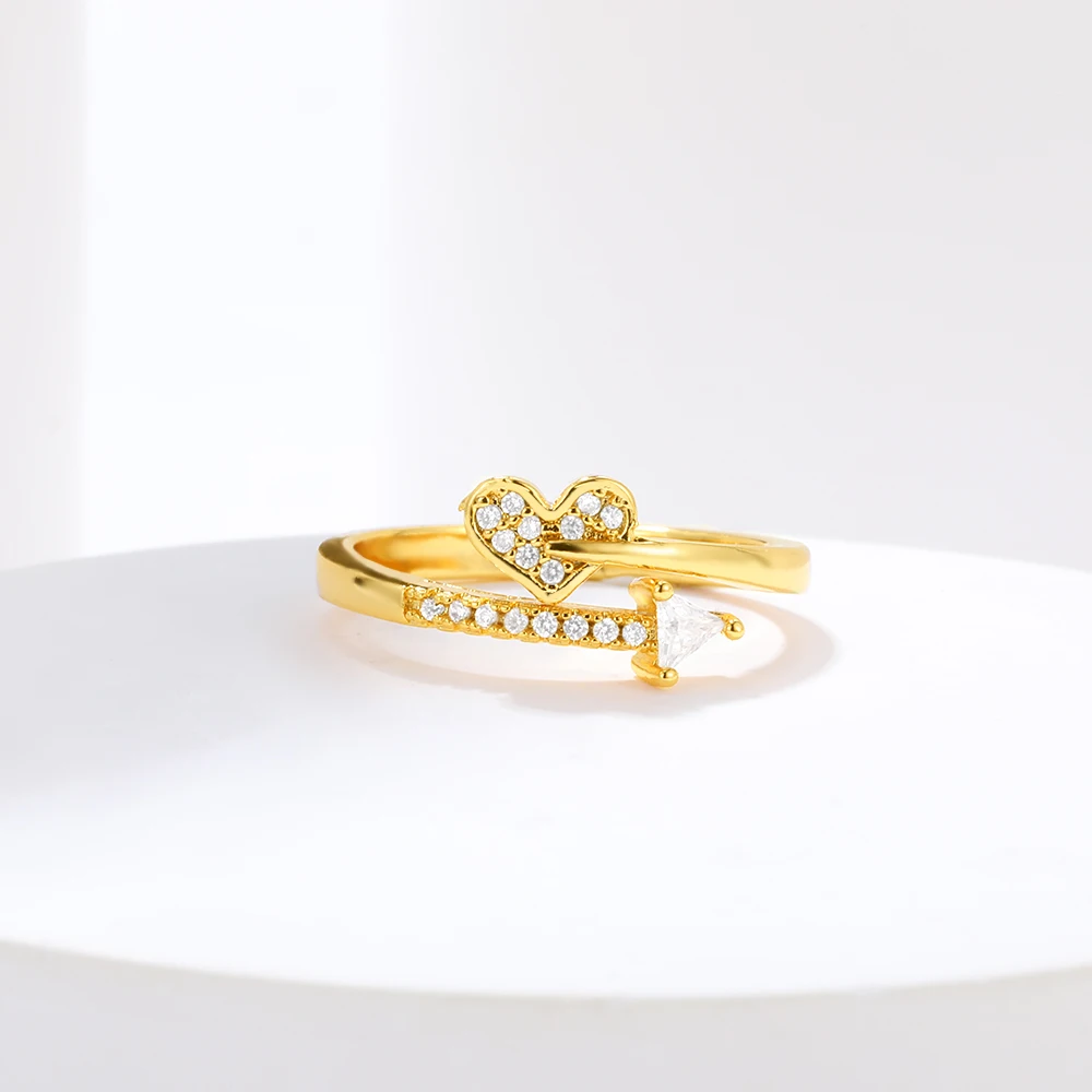 

Exquisite An Arrow Through The Heart Cubic Zirconia Color Gold Adjustable Copper Rings For Women Gift Banquet Fashion Jewelry