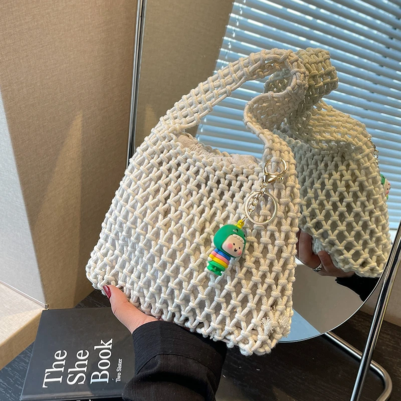 Summer straw bag for women small Woven Handmade Handbag Lady Tote Vacation Beach Bag shoulder bag Hollow out Shopping bag purse