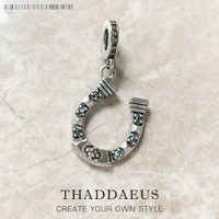 blue horseshoe charm pendants for women men 925 sterling silver lucky vintage jewelry