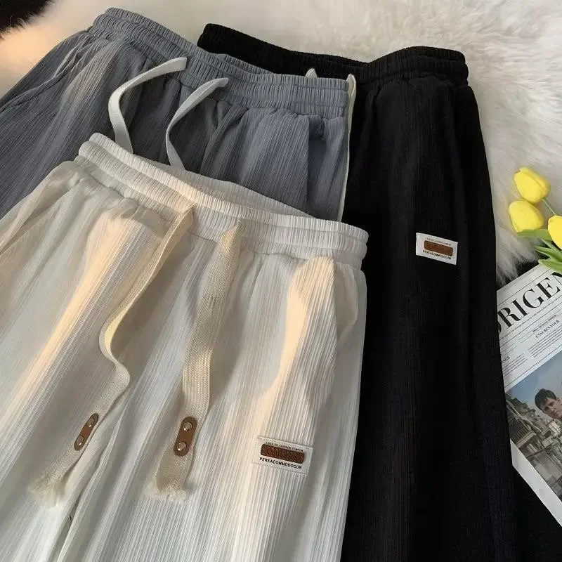 High-End Ice Silk Straight-Leg Men's Pants Autumn Thin Style Sensible Design Casual Trousers Loose Fit For Men