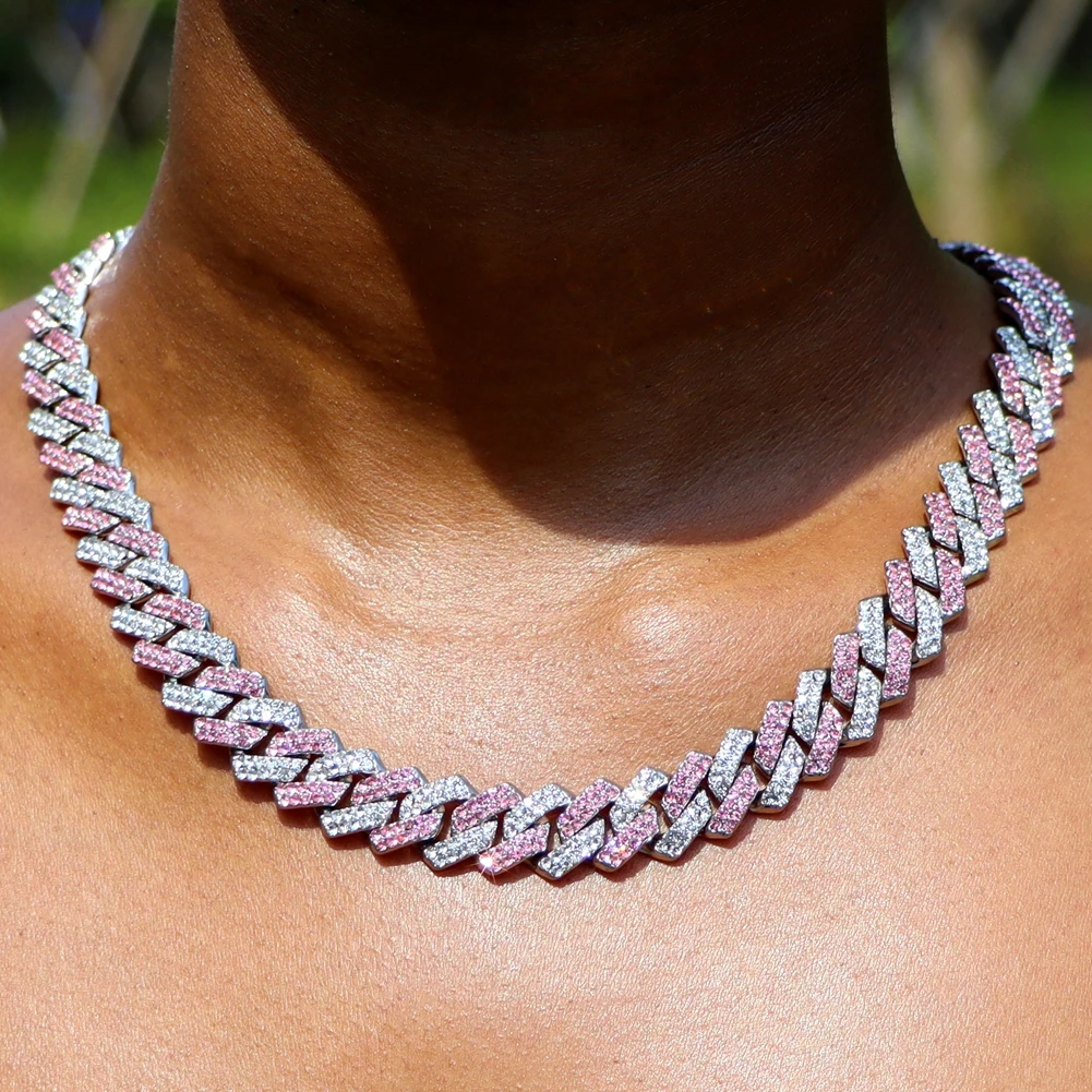 

Цепочка Женская кубинская в стиле хип-хоп, сверкающее ожерелье с кубинской цепью с 2 рядами сверкающих кристаллов и зубцами, Ювелирное Украшение