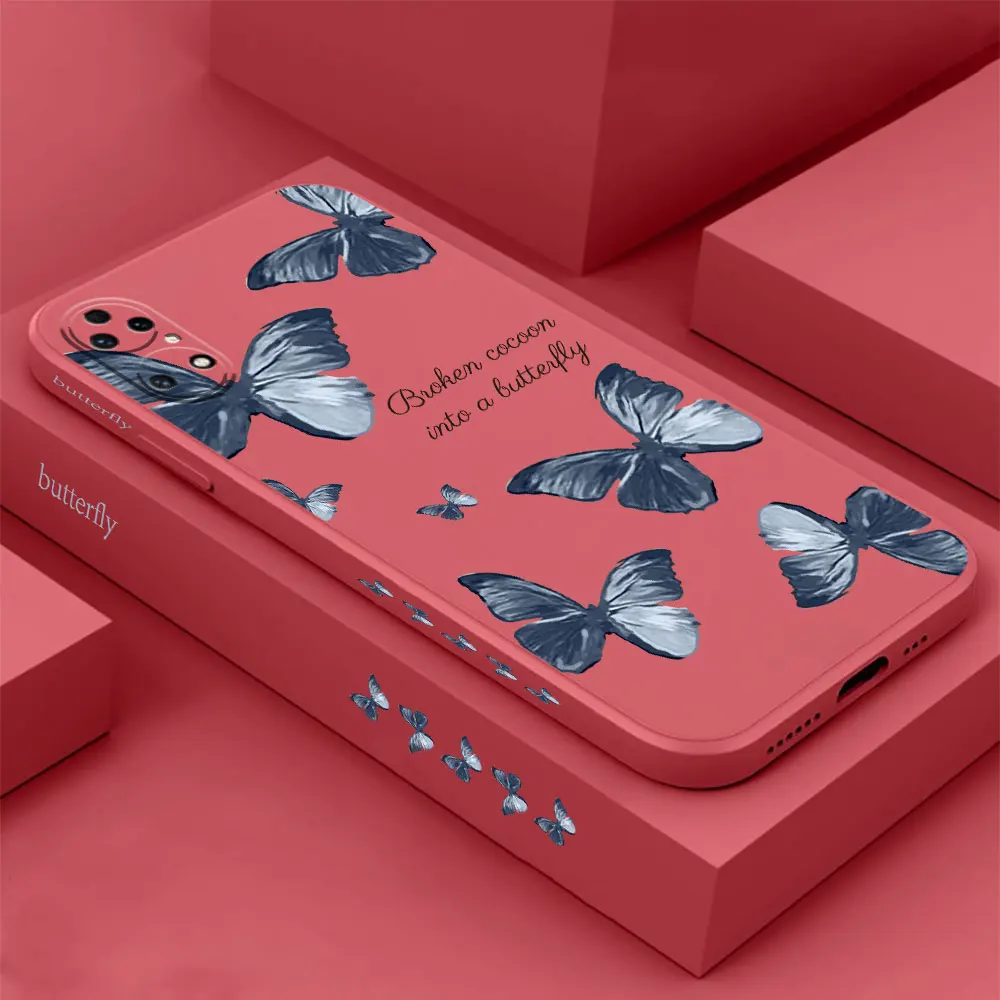 

Lovely Red Blue Butterfly Phone Case For Huawei P60 P50 P40 P30 P20 Mate 50 40 30 20 20X 10 Colour Liquid Silicone Cover Funda