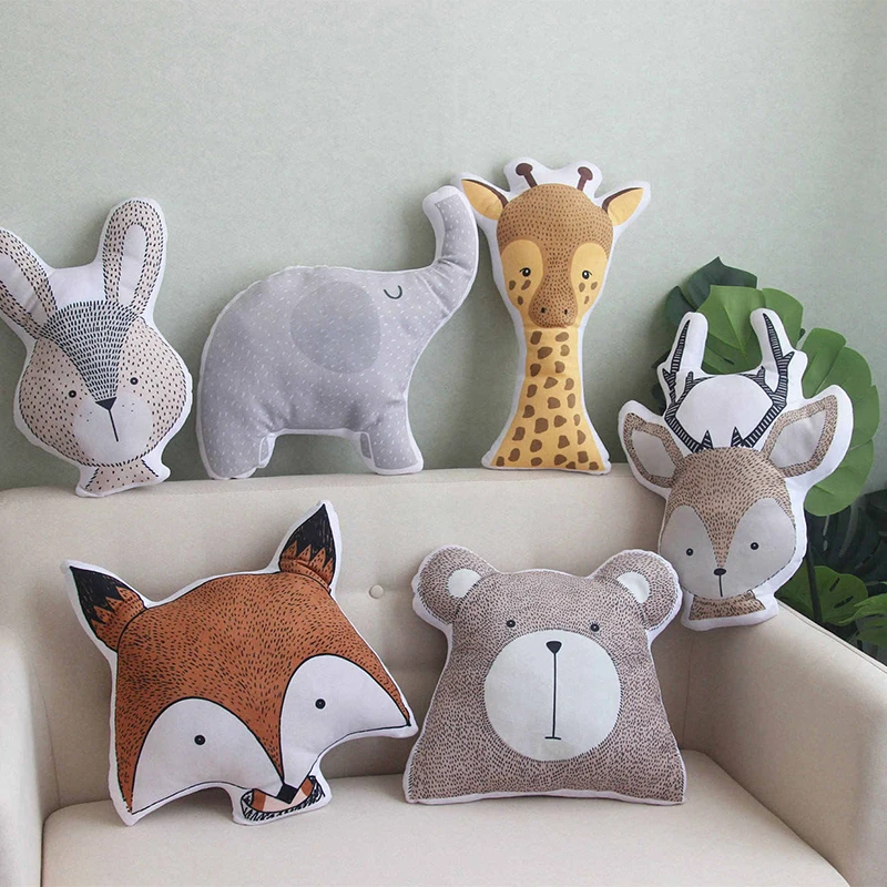 

Baby Elephant Fox Deer Bear Giraffe Rabbit Soft Stuffed Plush Toys Pillows Animal Plush Toy Cartoon Pillow Cushion For Kids Gift