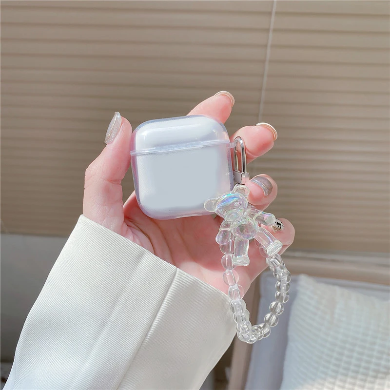 Прозрачный чехол для QCY T8 T8S TWS, чехол с милым корейским медведем и брелоком для наушников, силиконовый чехол для qcyt8s, чехлы