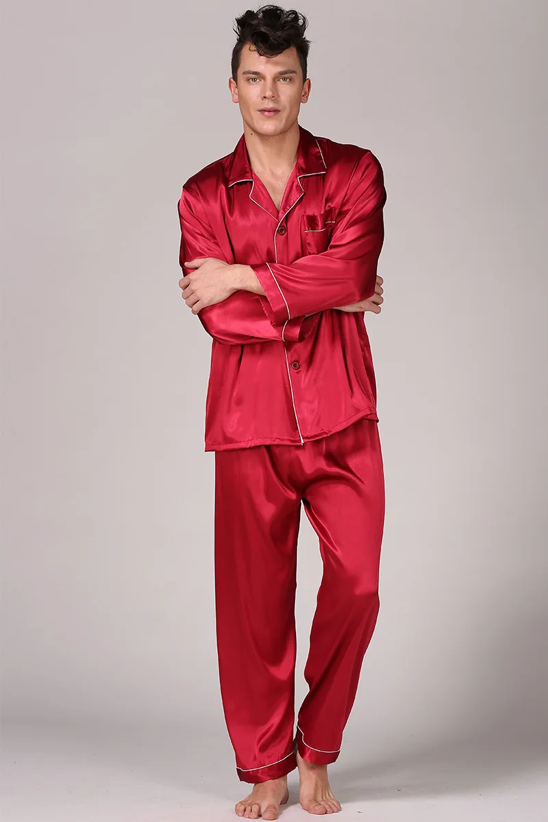 

Атласная Ночная рубашка, пижама, пижама, черный, 2022, Мужская пижама, комплект, синий Повседневный Шелковый пеньюар, мужской красный халат