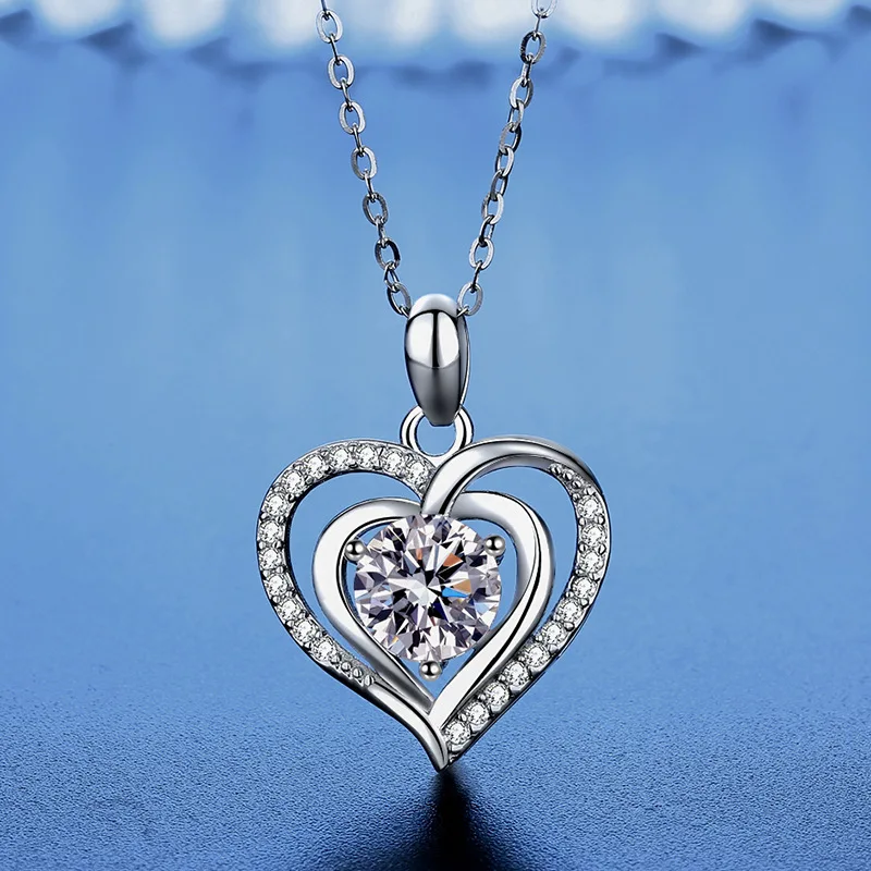 

925 Silver 1 Carat Heart Cut D Color Moissanite Pendant Necklace Moissanite For Women Simulated Diamond Necklace