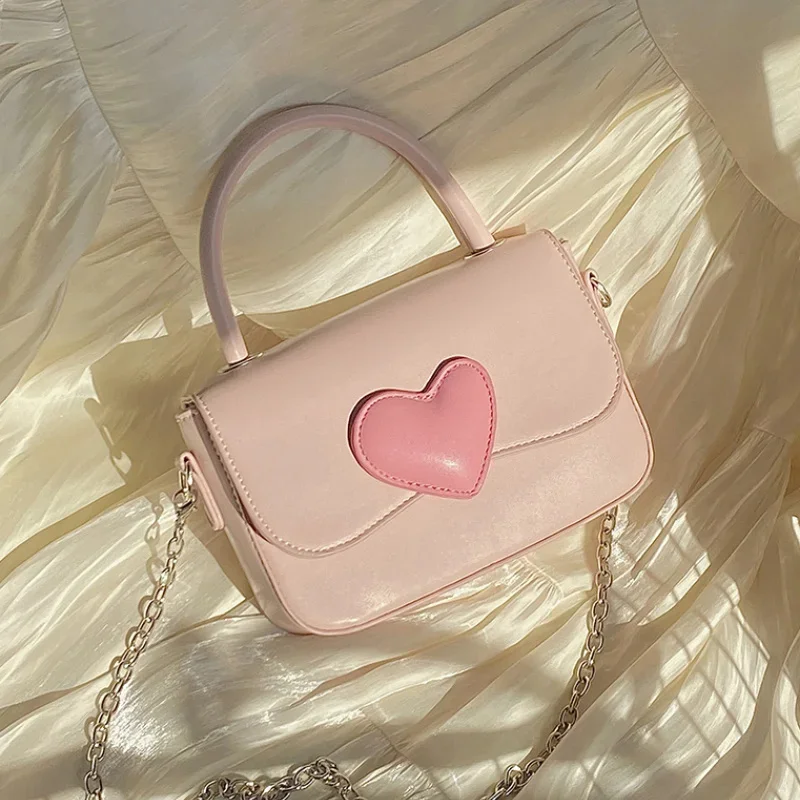 

Женская маленькая квадратная сумка через плечо с розовым сердцем и цепочкой, модная трендовая дамская сумочка для телефона, женские сумки-мессенджеры через плечо