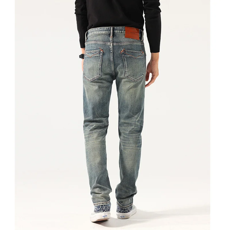 Streetwear Men 2022 Autumn and Winter New Pattern Self-cultivation Blue Pencil Pants Recreational Vintage Large Jeans Female