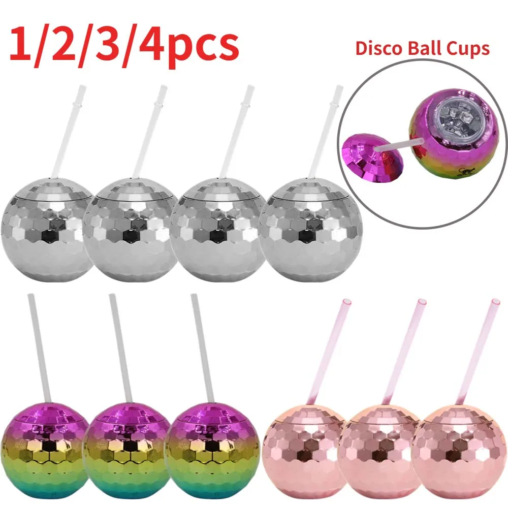 

1-4pcs 600ml Disco Glitter Ball Cups Cocktail Glass Nightclub Bar Party Straw Wine Glass for Beer Juice Whiskey Mug Drinking Cup