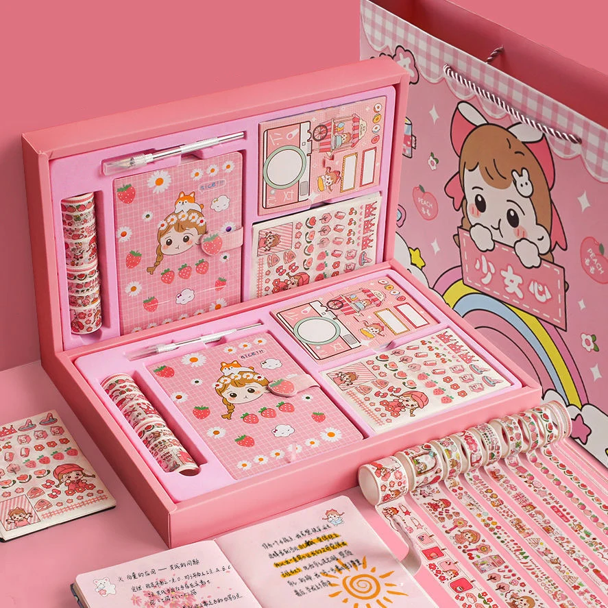 LIZIZI Kawaii Notebook Gift Set Kpop with Decorative Washi Tape Posted Noted It Sticky Notes Papeleria Masking Stationery School