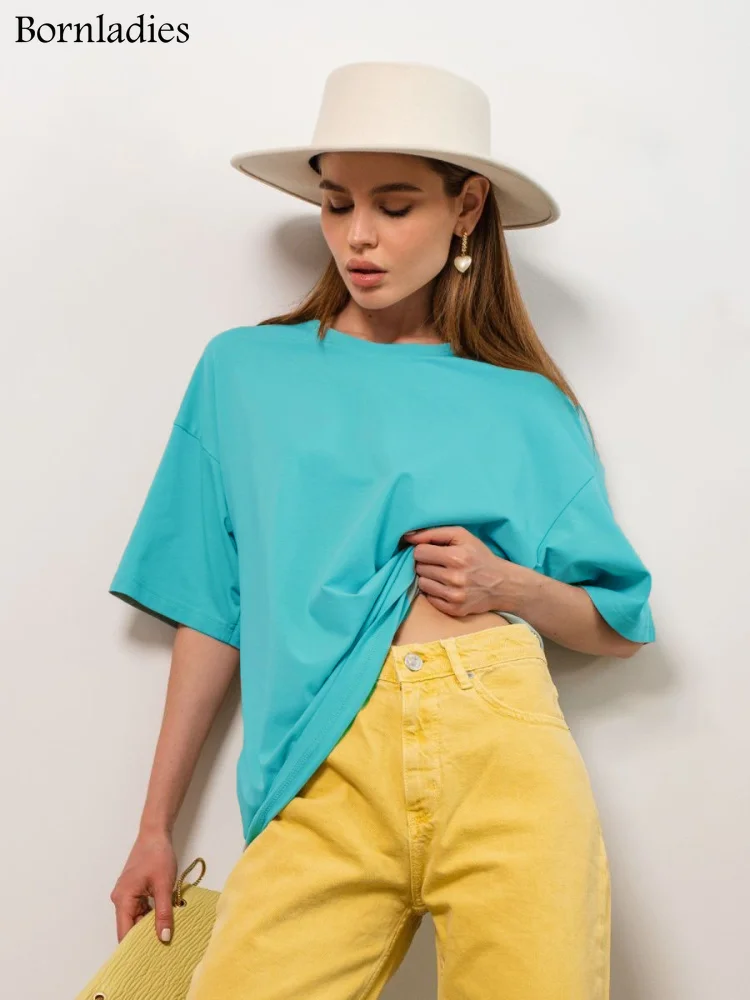 

2023 Women's Summer 100% Cotton T-shirt Bottoming Basic Fashionable Solid Lady Short Sleeve Loose Tops Shirts