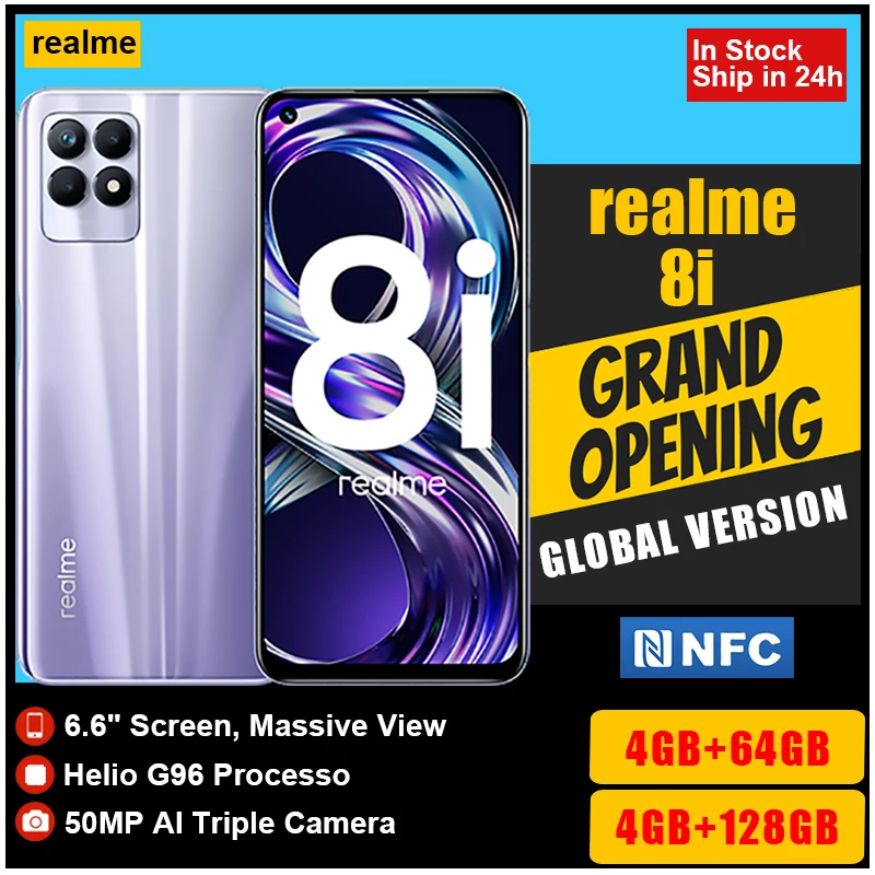 

realme 8i Russian Version Helio G96 Octa Core New Smartphone 6.6” FHD+ 120Hz Display 50MP AI Triple Camera 5000mAh Fast Charge