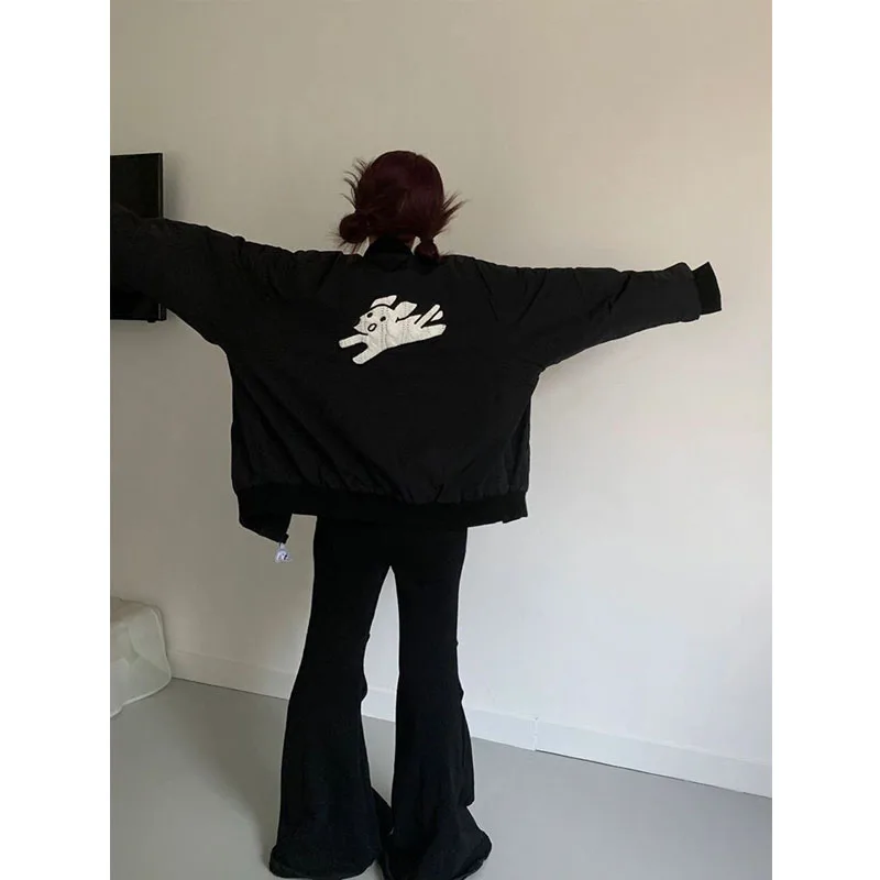 

Deeptown Black Bomber Jackets Women Oversized Casual Cute Anime Harajuku Fashion Autumn Jackets Korean Style Female Streetwear