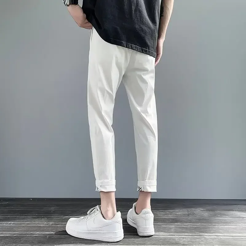 Брюки мужские повседневные облегающие легкие прямые до щиколотки модные